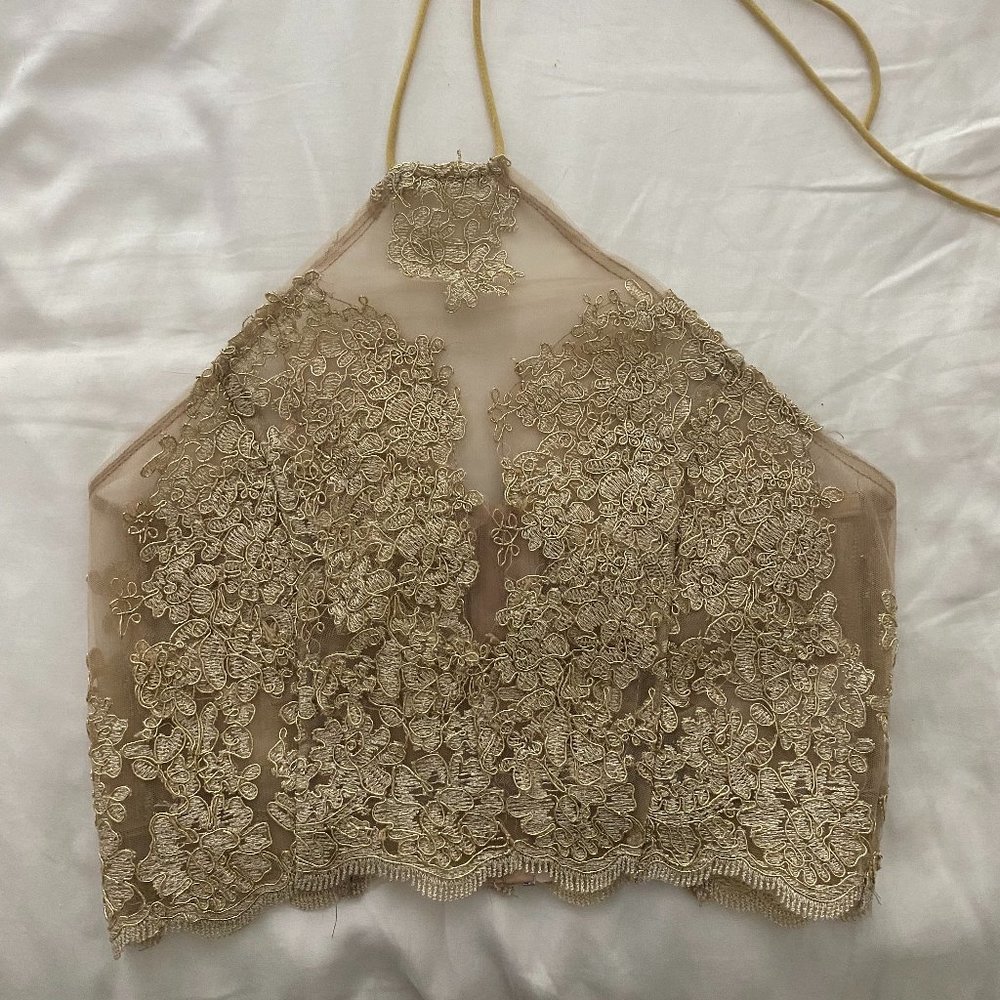 Gold Mesh Applique Crop Top